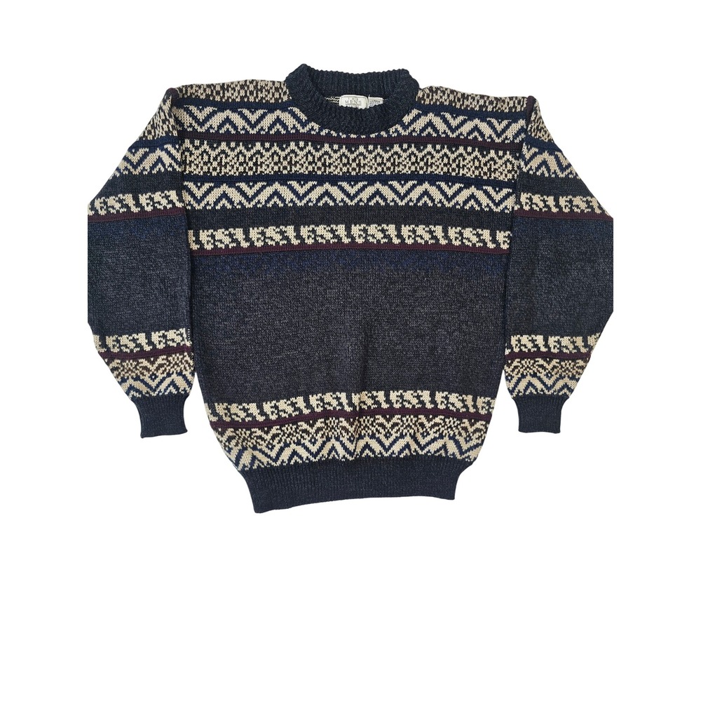 Vintage The Mens Store at Sears Fair Isle Sweater Navy Blue Burgundy Large L